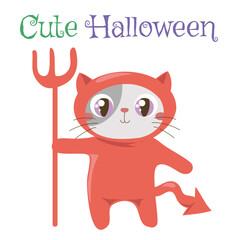 Simple design flashcard for kids. Kittens and Puppies wearing halloween customes. Halloween edition flashcard