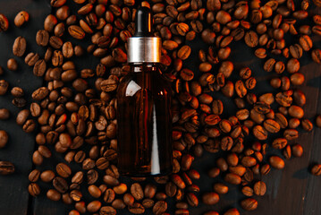 Essential oil coffee for men. Brown bottle with coffee