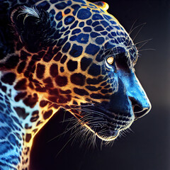 Fototapeta na wymiar side profile 3d rendering of black jaguar hunting and watching for prey in the jungle. Black on background