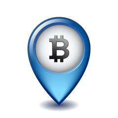 Obraz premium Bitcoin symbol on Mapping Marker vector icon.