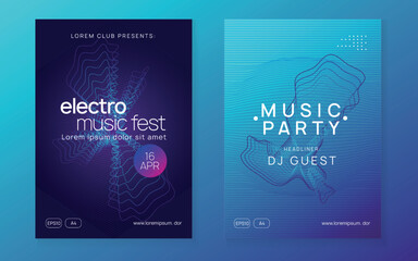 Neon dance flyer. Electro trance music. Techno dj party. Electronic sound event. Club fest poster.