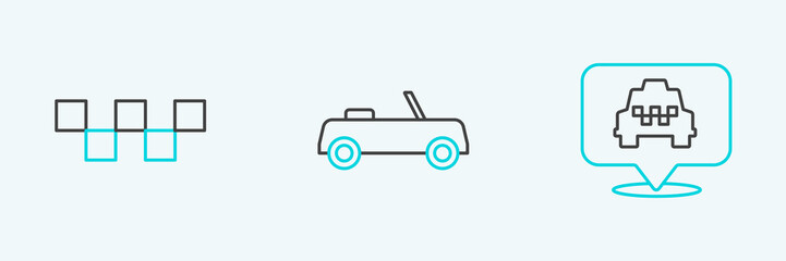 Set line Location with taxi, Taxi car roof and Car icon. Vector
