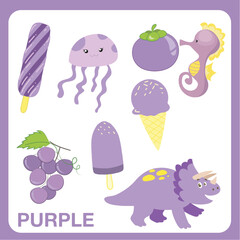 Ready to print worksheet purple color objects. Learning about colors for kids. 