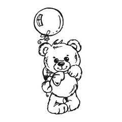 Teddy bear with balloon - cute bear vector drawing