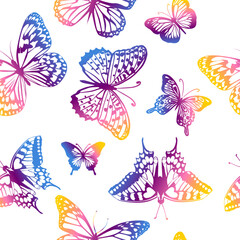 colored butterflies seamless pattern. Vector illustration