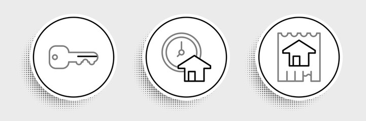 Set line House, key and Time is money icon. Vector
