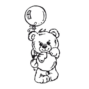recommend clip art: Teddy bear with balloon - cute bear vector drawing