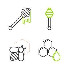Set line Honeycomb, Bee and honeycomb, dipper stick and with dripping icon. Vector