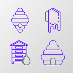 Set line Hive for bees, Honeycomb and icon. Vector