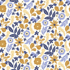 Hand drawn floral vector seamless pattern