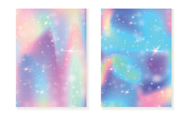 Princess background with kawaii rainbow gradient. Magic unicorn hologram.