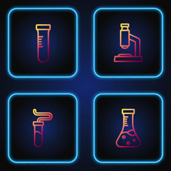 Set line Test tube, and Microscope. Gradient color icons. Vector