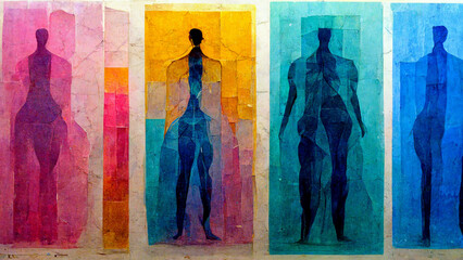 Human Silhouette Paper Art Whimsical Bright Colors