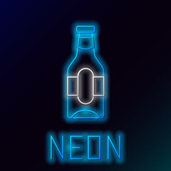Glowing neon line Beer bottle icon isolated on black background. Colorful outline concept. Vector