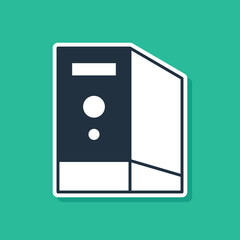 Blue Case of computer icon isolated on green background. Computer server. Workstation. Vector