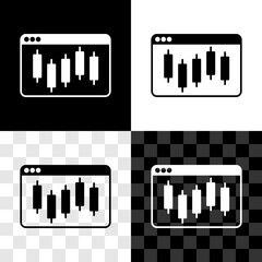 Set Browser with stocks market growth graphs and money icon isolated on black and white, transparent background. Monitor with stock charts arrow on screen. Vector