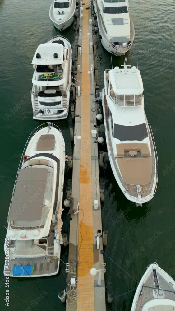 Wall mural vertical aerial shot yachts in miami 4k