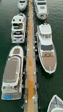 Vertical aerial shot yachts in Miami 4k
