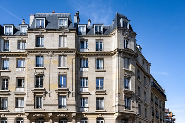 Paris, typical facades, beautiful buildings in Montmartre 
