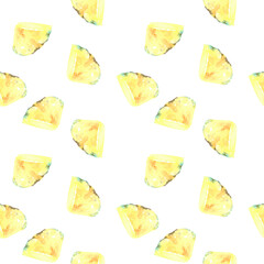 Watercolor seampless pattern pineapple slice, juicy fruit illustration, white bright background, colorful Pattern for kids, wallpaper,digital paper, repeating background,fabric,gift wrap, print diy	
