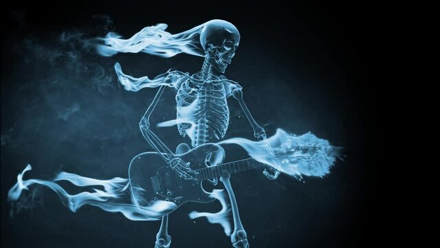 Ghost skeleton plays rock guitar