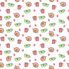 Seamless pattern with colorful cups