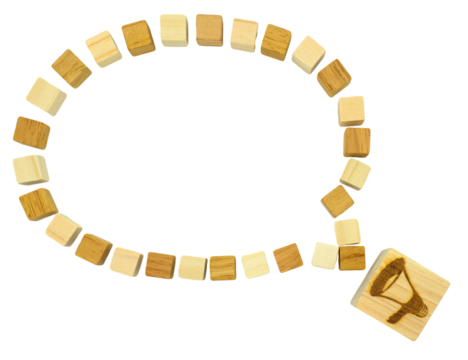 スピーカーから吹き出しがあるウッドキューブの会話のフレーム