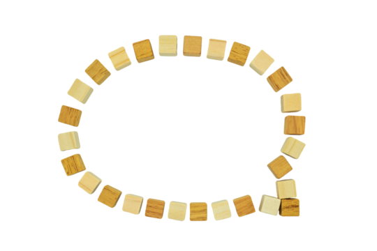 右側から吹き出しているウッドキューブの会話の吹き出し