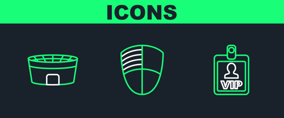 Set line VIP badge, Football stadium and club logo template icon. Vector
