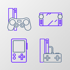 Set line Game console with joystick, Portable video game, and icon. Vector