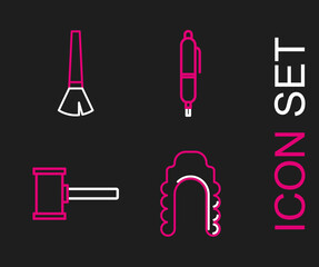 Set line Judge wig, gavel, Pen and Paint brush icon. Vector
