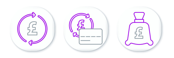 Set line Coin money with pound, and Credit card icon. Vector