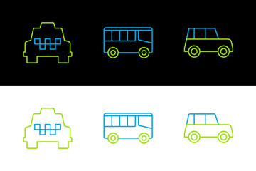 Set line Car, Taxi car and Bus icon. Vector