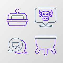 Set line Udder, Cow head and Butter in butter dish icon. Vector