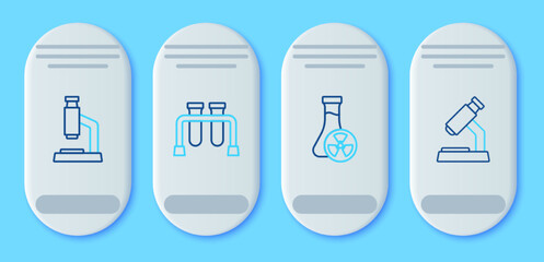 Set line Test tube, with toxic liquid, Microscope and icon. Vector