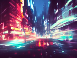 Fototapeta na wymiar Cyberpunk Urban Abstract Future Wallpaper. Multicolored neon lights. Industrial Futuristic concept. Neon Haze. Evening urban landscape. 3D render