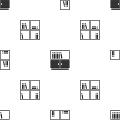 Set Shelf with books, Library bookshelf and on seamless pattern. Vector