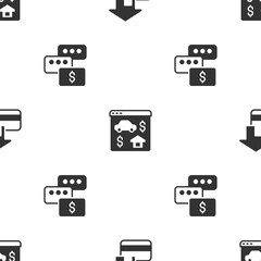 Set Credit card, Online real estate and Price negotiation on seamless pattern. Vector