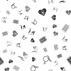 Set Heart with female, Female gender, Dating app and on seamless pattern. Vector