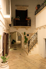 Historic district of Locorotondo at night. Locorotondo is an Italian municipality of about 14000 inhabitants in the metropolitan city of Bari, Apulia region.