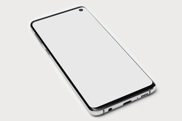 Smartphone with a white display on a white isolated background. Copyspace