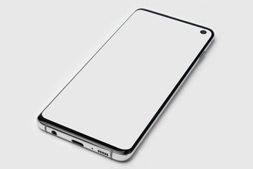 Smartphone with a white display on a white isolated background. Copyspace