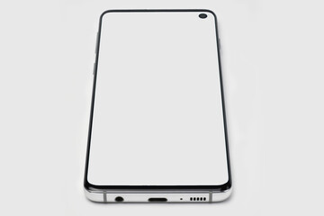 Smartphone with a white display on a white isolated background. Copyspace