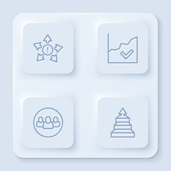Set line Many ways directional arrow, Financial growth increase, Project team base and Pyramid chart infographics. White square button. Vector