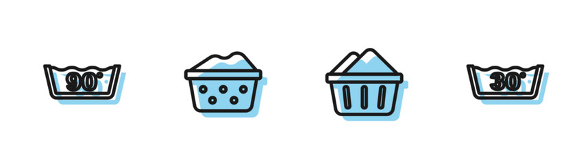 Set line Basin with soap suds, Temperature wash, and icon. Vector