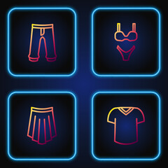 Set line T-shirt, Skirt, Pants and Swimsuit. Gradient color icons. Vector