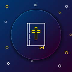 Obraz premium Line Holy bible book icon isolated on blue background. Colorful outline concept. Vector