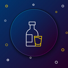 Line Bottle of vodka with glass icon isolated on blue background. Colorful outline concept. Vector