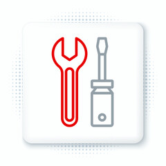 Line Screwdriver and wrench spanner tools icon isolated on white background. Service tool symbol. Colorful outline concept. Vector