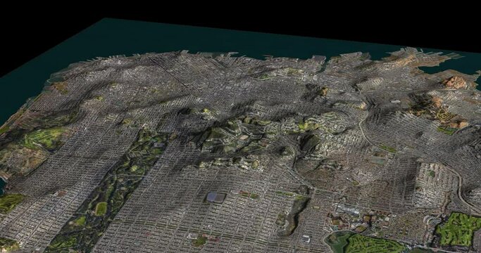 San Francisco map rotate 360 loop ccw with 3d relief 4K satellite ground height